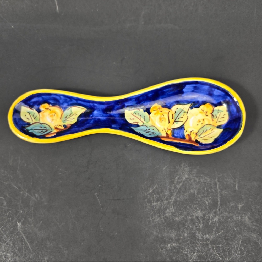 Amalfi Italy Hand Painted Ceramic Lemon Spoon Rest Blue Yellow Mediterranean